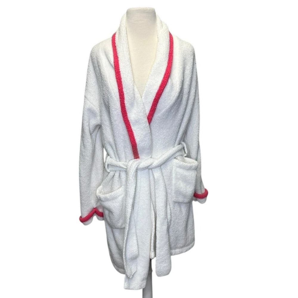 Victoria's Secret Y2K Chenille Robe Small‎ White Pink Stripe Accent